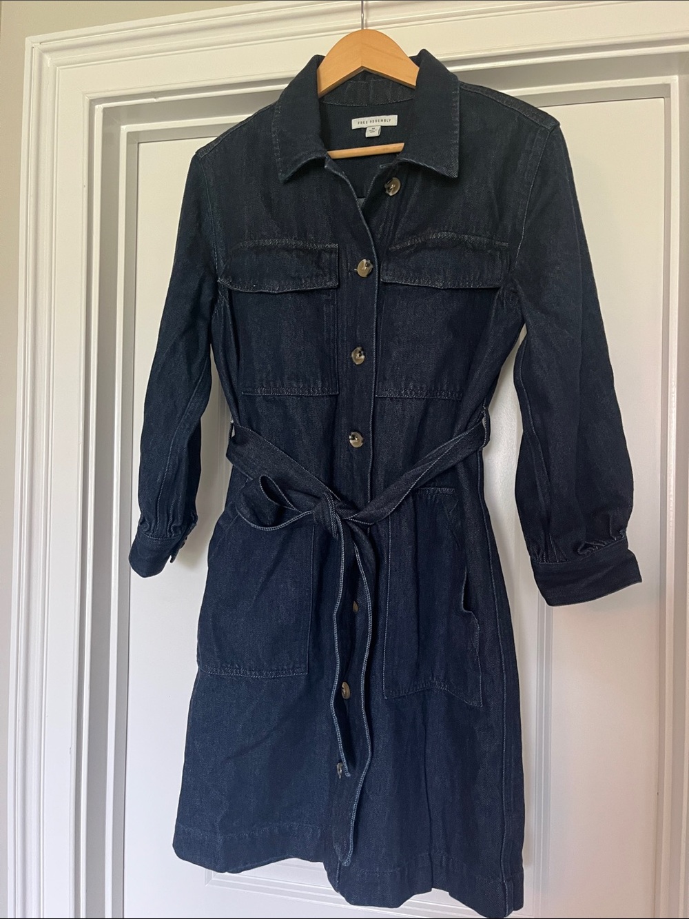 Free Assembly Dark Indigo Denim Shirt Dress with Belt